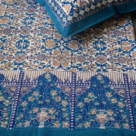 Indian printed bedsheet + pillow Blue and White