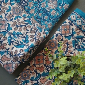 Indian printed bedsheet + pillow Blue and White