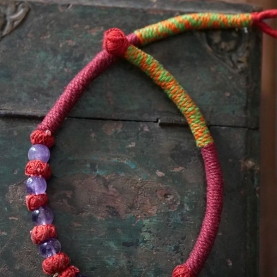 Indian metal and coton antique necklace red and purple