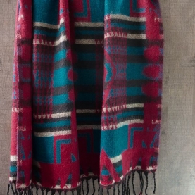 Nepalese woolen shawl traditional red and green