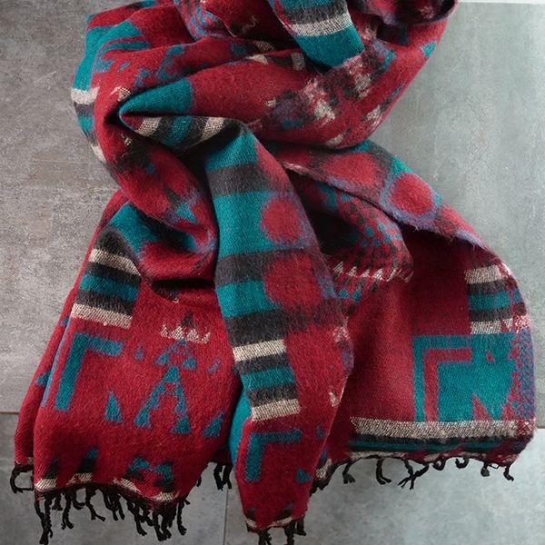 Nepalese woolen shawl traditional red and green