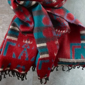 Nepalese woolen shawl traditional red and green