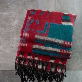 Nepalese woolen shawl traditional red and green
