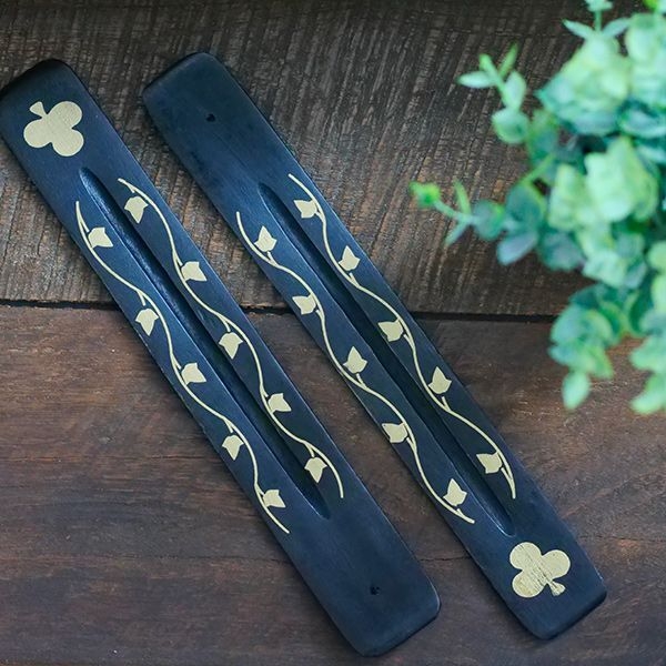 Incense stick wooden stand Trefoil black