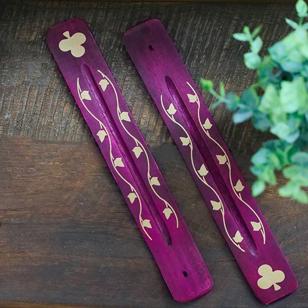 Incense stick wooden stand Trefoil magenta