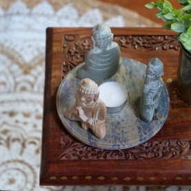 Indian soapstone candle stand 3 Buddhas
