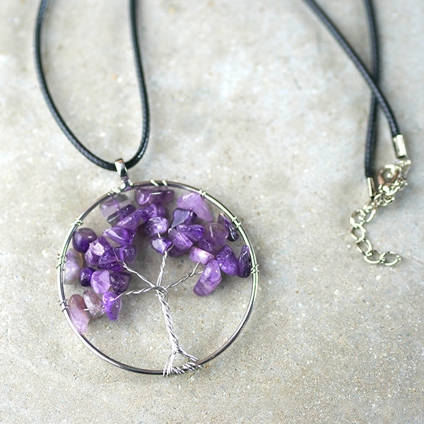 Tree of life necklace with Amethyst stones