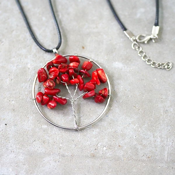 Tree of life necklace with Red coral stones