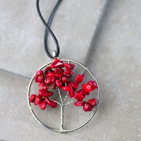 Tree of life necklace with Red coral stones