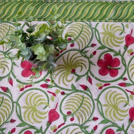 Nappe indienne coton imprimée verte et rouge