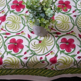 Indian handicraft printed table cover green and red