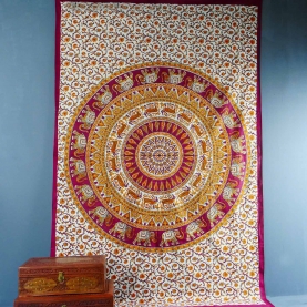 Indian cotton wall hanging Mandala maroon and orange