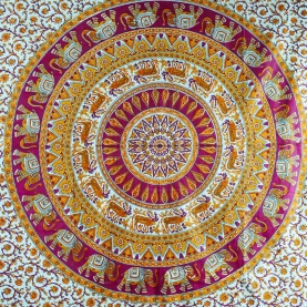 Indian cotton wall hanging Mandala maroon and orange