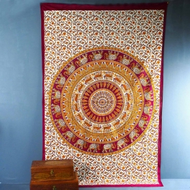 Indian cotton wall hanging Mandala maroon and orange