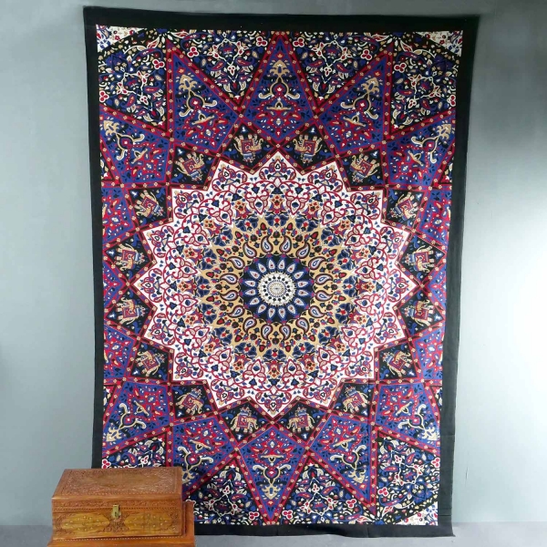 Indian cotton wall hanging Mandala black and blue