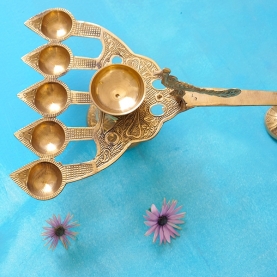 Indian oil lamp handicraft Panch arti deepak