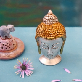 Tibetan brass Buddha head statue