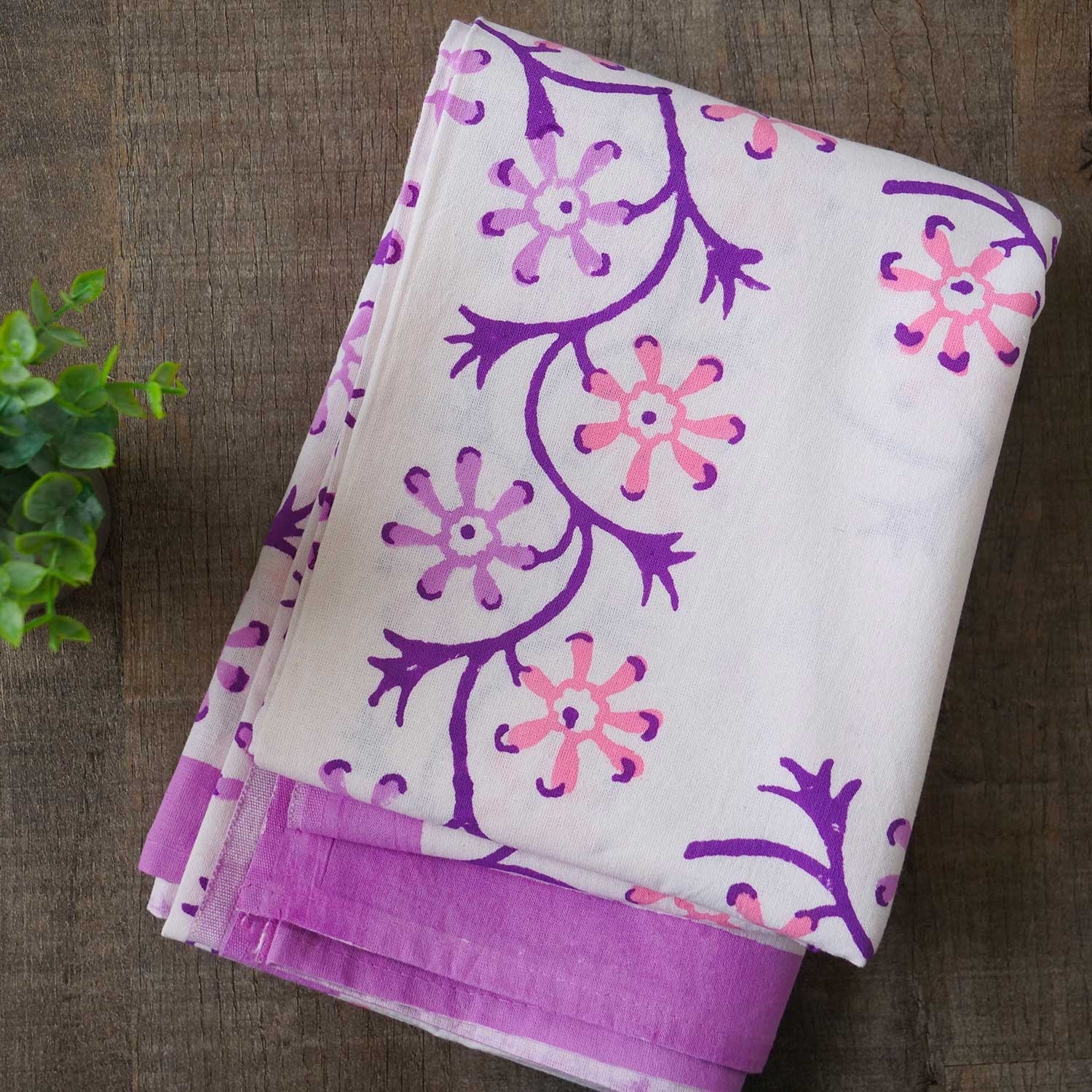 Nappe indienne coton imprimée blanc et violet