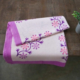 Indian handicraft printed table cover white and purple