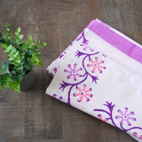 Indian handicraft printed table cover white and purple