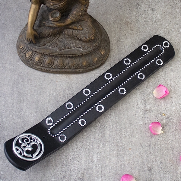 Incense stick resin stand OM silver and black