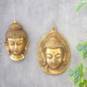Masque mural en laiton Bouddha indien