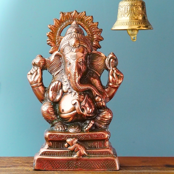 Statue dieu hindou en cuivre Ganesh