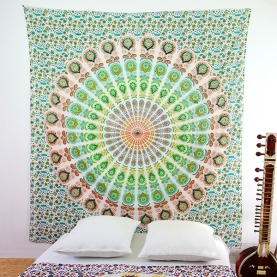 Tenture murale indienne Mandala orange et vert