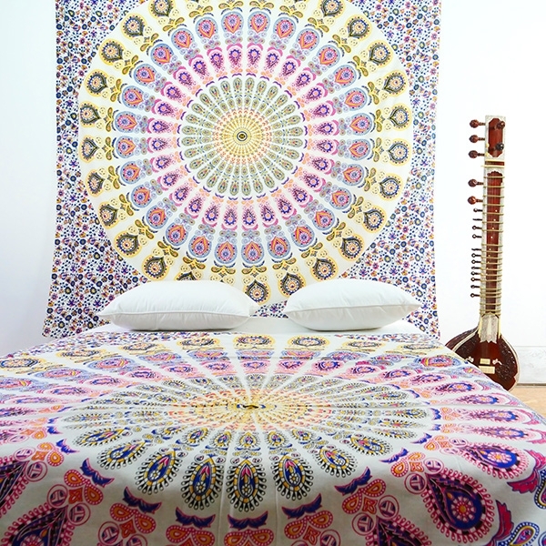 Dremisland Mandala Tapisserie Murale Gris et Rose Fleur Tenture Murale  Indien Bohême Hippie Tapisseries Murale Art Décoration pour Chambre Salon