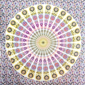 Indian cotton wall hanging Mandala pink and yellow