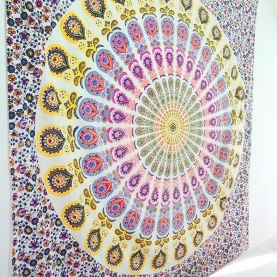 Indian cotton wall hanging Mandala pink and yellow