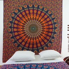 Indian cotton wall hanging Mandala purple and orange