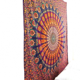 Indian cotton wall hanging Mandala purple and orange