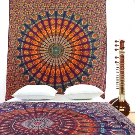 Indian cotton wall hanging Mandala purple and orange