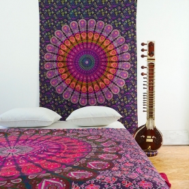 Indian cotton wall hanging Mandala purple and pink