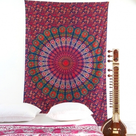 Tenture murale indienne Mandala marine et vert