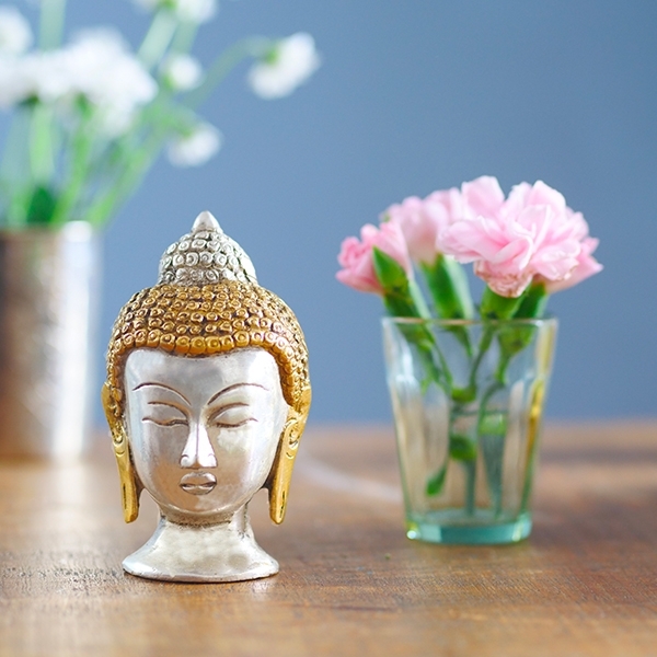 Tibetan brass Buddha head statue