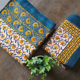 Indian printed bedsheet + pillow Blue and yellow