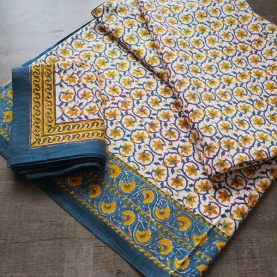 Indian printed bedsheet + pillow Blue and yellow