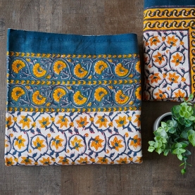 Indian printed bedsheet + pillow Blue and yellow