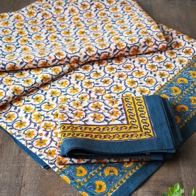 Indian printed bedsheet + pillow Blue and yellow