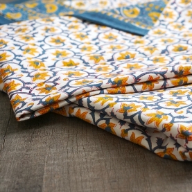 Indian printed bedsheet + pillow Blue and yellow