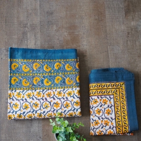 Indian printed bedsheet + pillow Blue and yellow