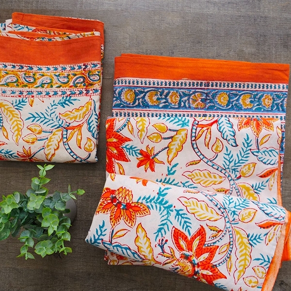 Indian printed bedsheet + pillow Orange and blue