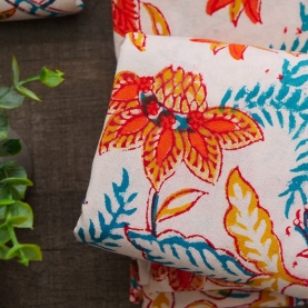 Indian printed bedsheet + pillow Orange and blue