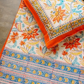 Indian printed bedsheet + pillow Orange and blue