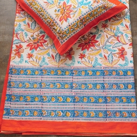 Indian printed bedsheet + pillow Orange and blue