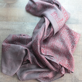 Indian stole printed cotton OM and Krishna grey