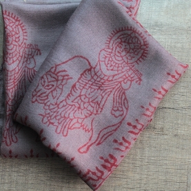 Indian stole printed cotton OM and Krishna grey