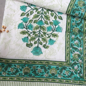 Nappe indienne coton imprimée verte